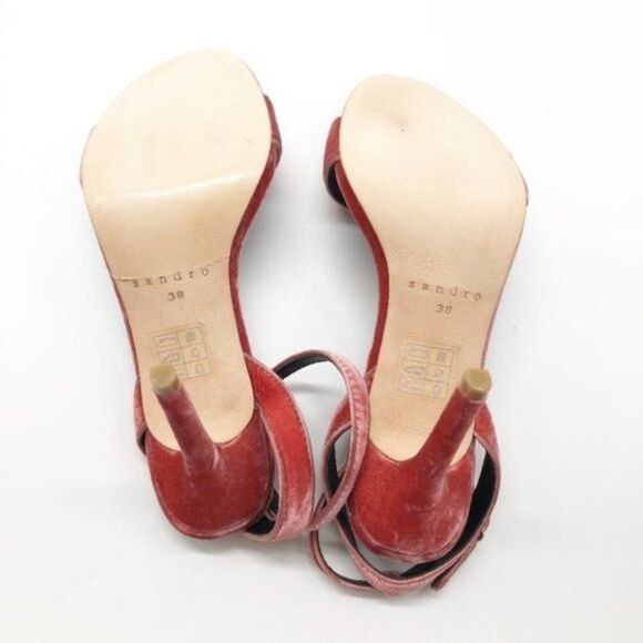 SANDRO Nina Rose Velvet Heeled Sandals  - Picture 6 of 8